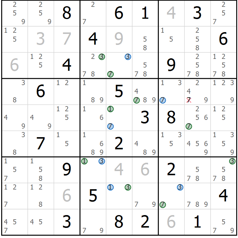 Position des candidats pour la solution de la Gr 26 page 29 du magazine de sudoku Sudoku Suprême n° 041