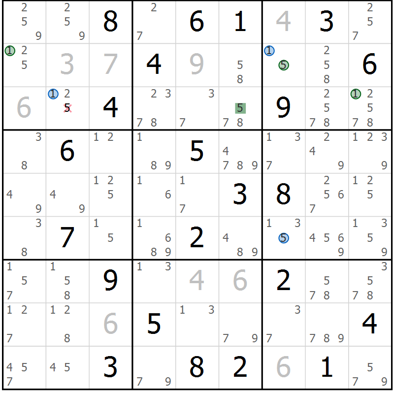Position des candidats pour la solution de la Gr 26 page 29 du magazine de sudoku Sudoku Suprême n° 041