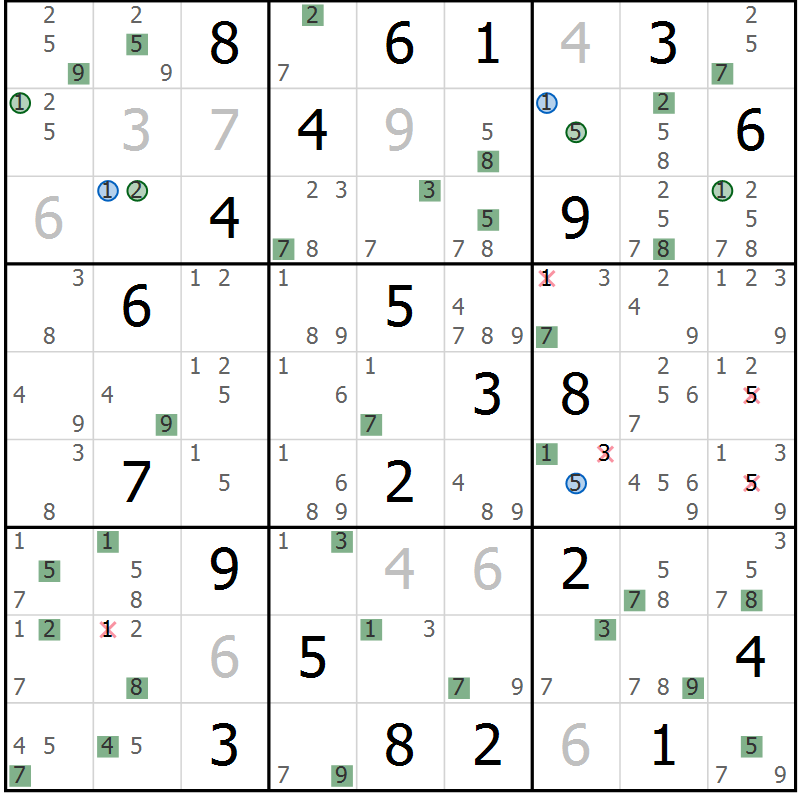 Position des candidats pour la solution de la Gr 26 page 29 du magazine de sudoku Sudoku Suprême n° 041