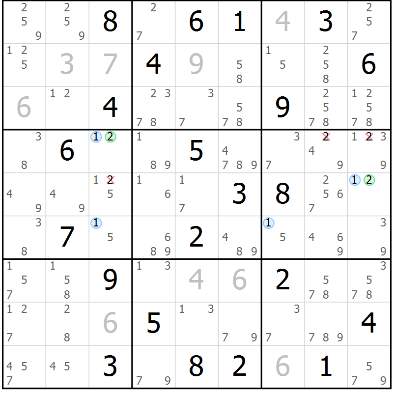 Position des candidats pour la solution de la Gr 26 page 29 du magazine de sudoku Sudoku Suprême n° 041