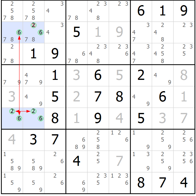 Position des candidats pour la solution de la Gr 27 page 30 du magazine de sudoku Sudoku Suprême n° 041