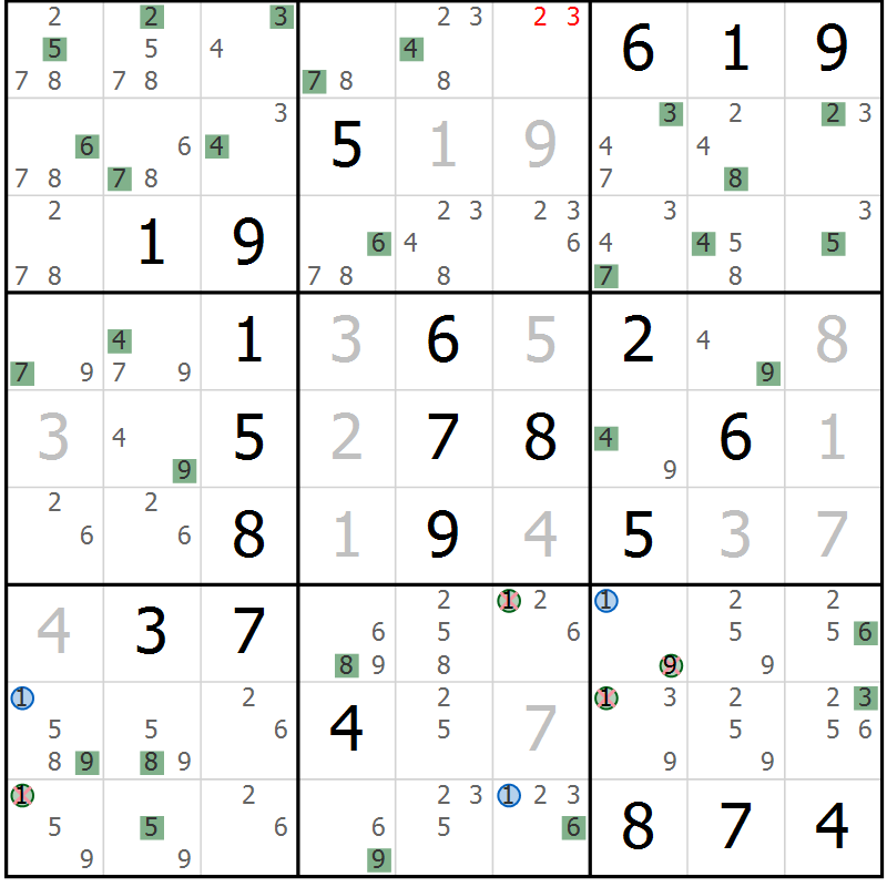 Position des candidats pour la solution de la Gr 27 page 30 du magazine de sudoku Sudoku Suprême n° 041