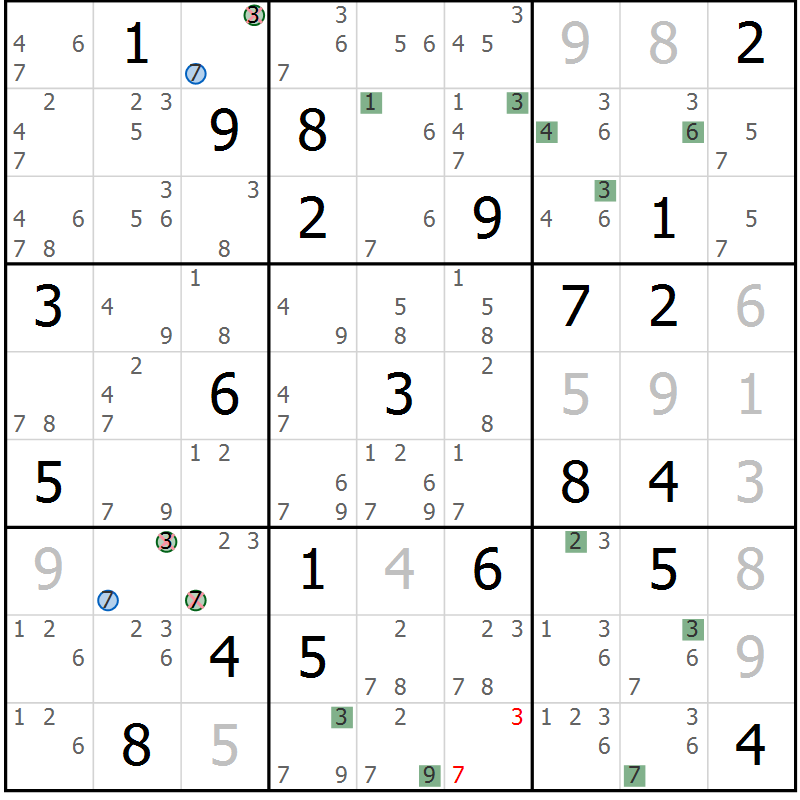 Position des candidats pour la solution de la Gr 28 page 31 du magazine de sudoku Sudoku Suprême n° 041