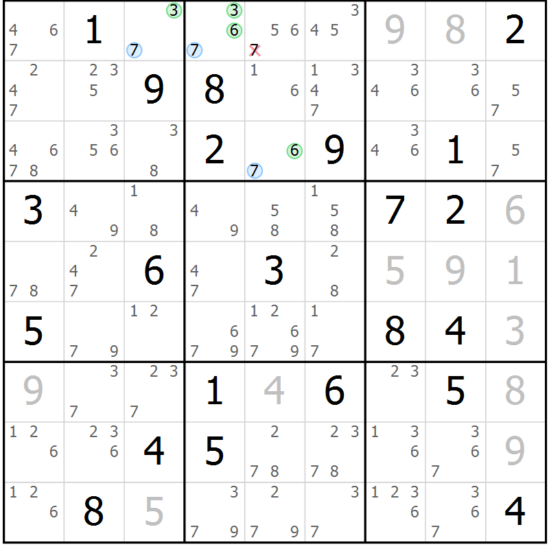Position des candidats pour la solution de la Gr 28 page 31 du magazine de sudoku Sudoku Suprême n° 041