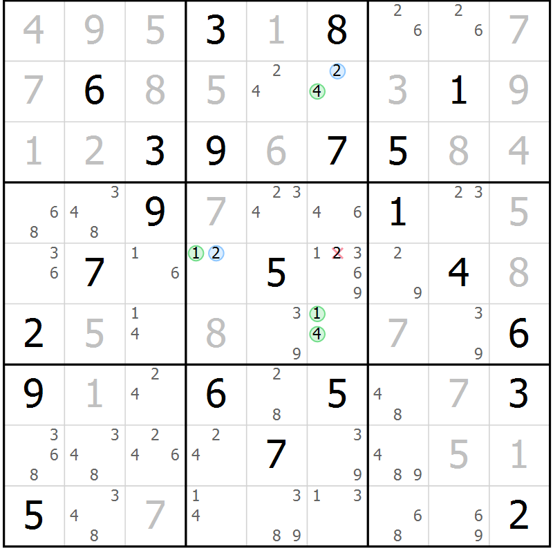 Position des candidats pour la solution de la Gr 29 page 32 du magazine de sudoku Sudoku Suprême n° 041