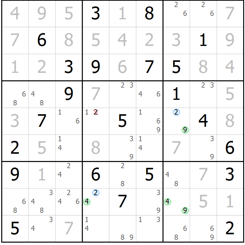 Position des candidats pour la solution de la Gr 29 page 32 du magazine de sudoku Sudoku Suprême n° 041