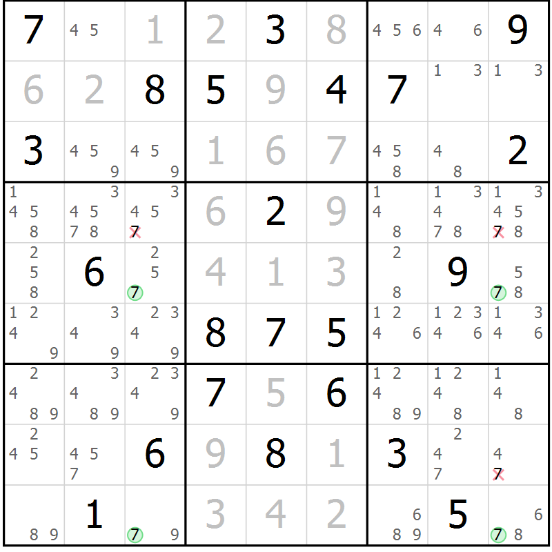 Position des candidats pour la solution de la Gr 3 page 6 du magazine de sudoku Sudoku Suprême n° 041