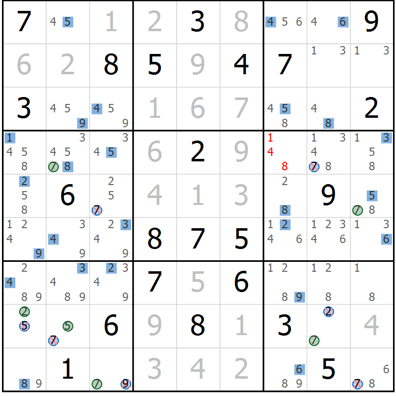 Position des candidats pour la solution de la Gr 3 page 6 du magazine de sudoku Sudoku Suprême n° 041