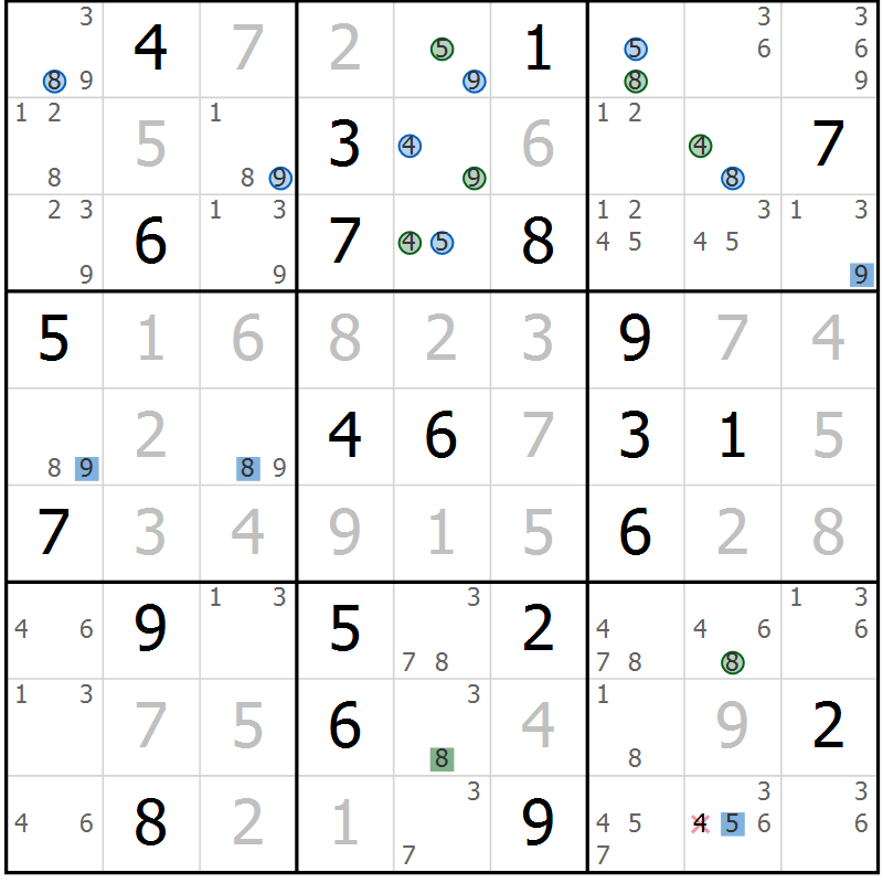 Position des candidats pour la solution de la Gr 30 page 33 du magazine de sudoku Sudoku Suprême n° 041