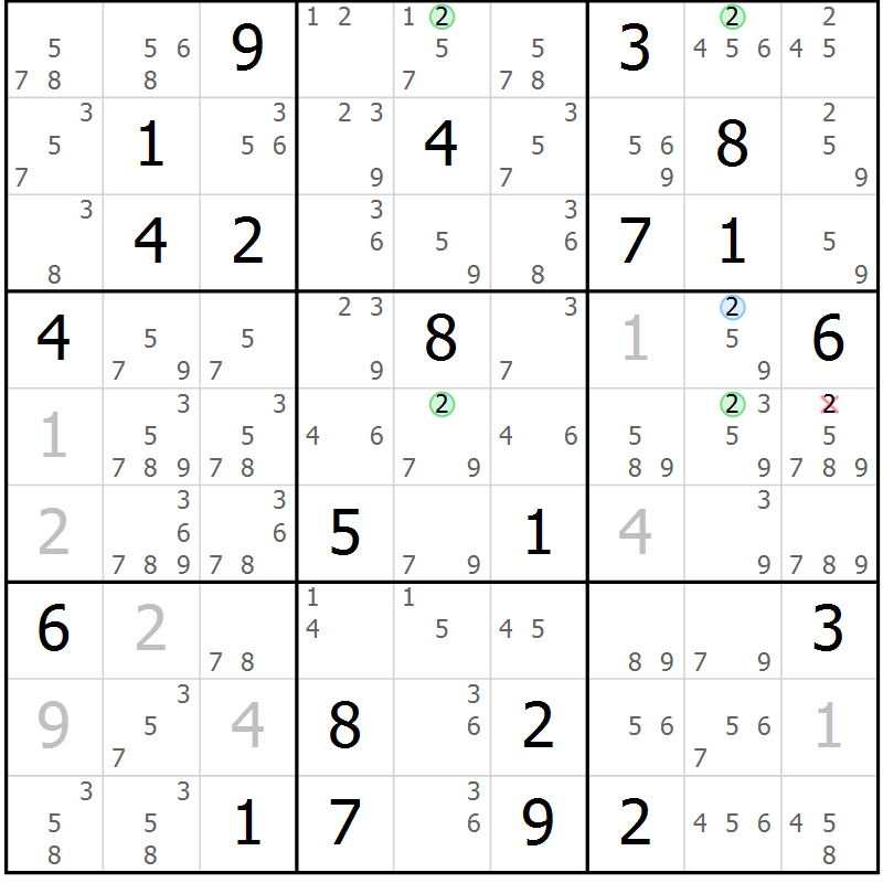Position des candidats pour la solution de la Gr 31 page 34 du magazine de sudoku Sudoku Suprême n° 041