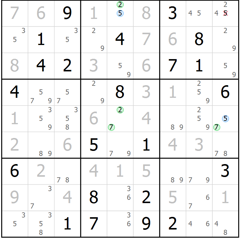 Position des candidats pour la solution de la Gr 31 page 34 du magazine de sudoku Sudoku Suprême n° 041