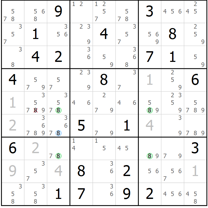 Position des candidats pour la solution de la Gr 31 page 34 du magazine de sudoku Sudoku Suprême n° 041