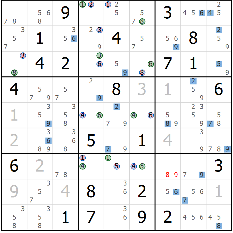 Position des candidats pour la solution de la Gr 31 page 34 du magazine de sudoku Sudoku Suprême n° 041