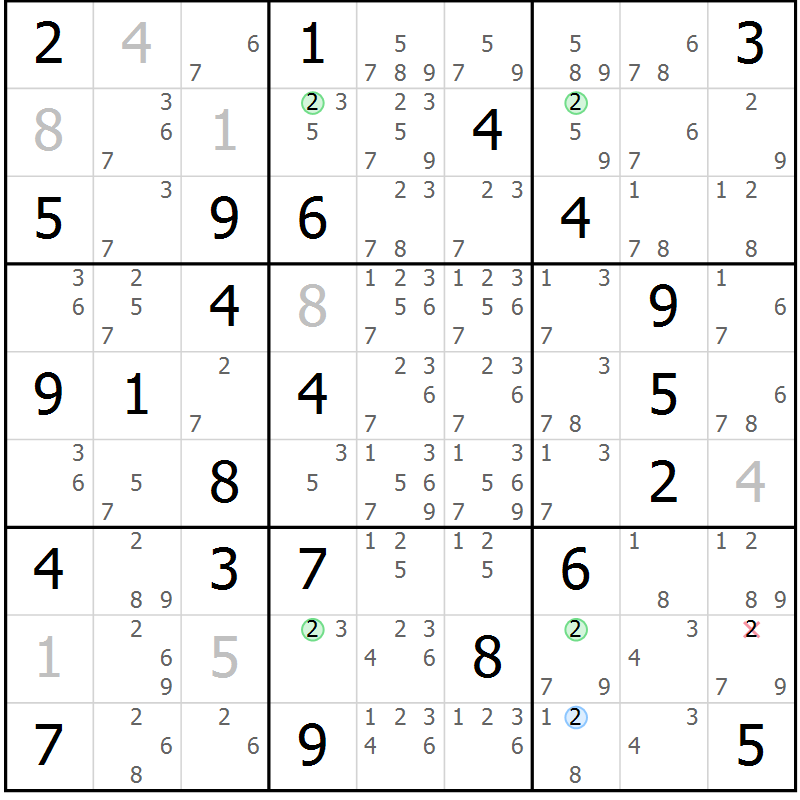 Position des candidats pour la solution de la Gr 32 page 35 du magazine de sudoku Sudoku Suprême n° 041