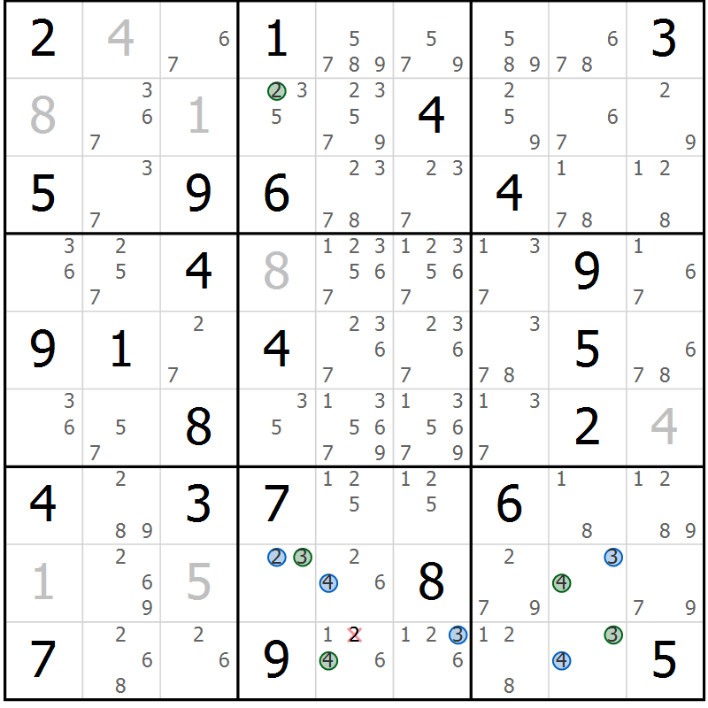 Position des candidats pour la solution de la Gr 32 page 35 du magazine de sudoku Sudoku Suprême n° 041