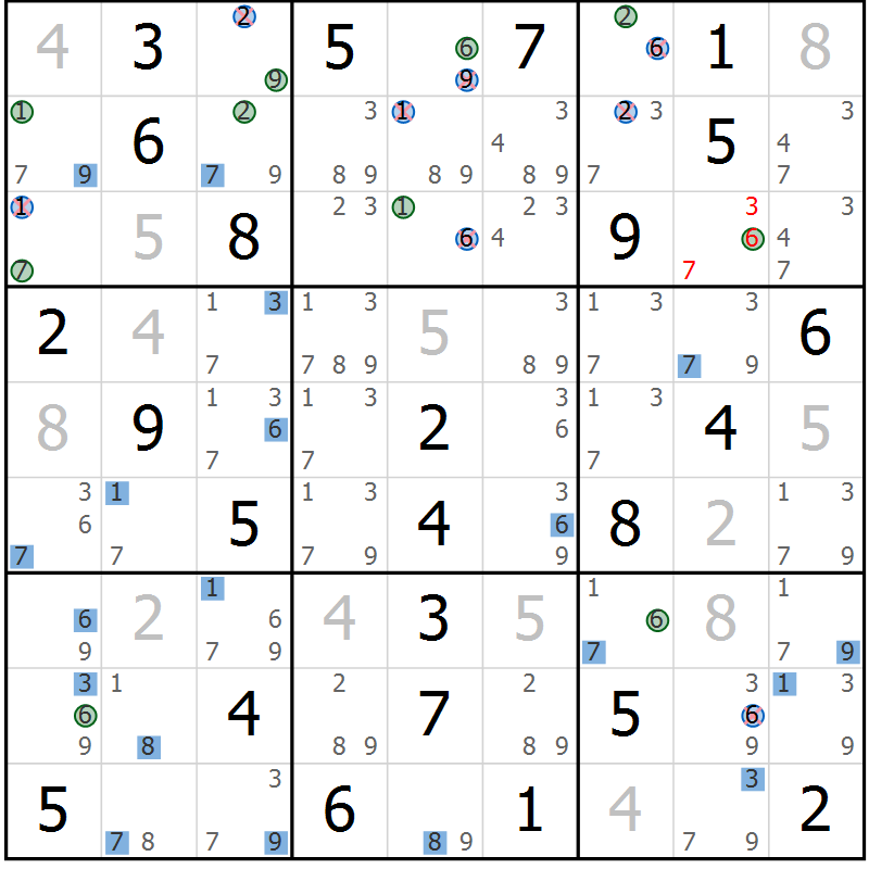 Position des candidats pour la solution de la Gr 33 page 36 du magazine de sudoku Sudoku Suprême n° 041
