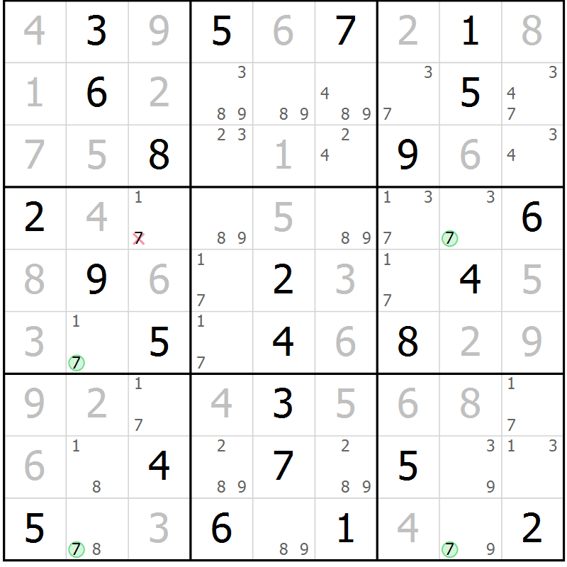 Position des candidats pour la solution de la Gr 33 page 36 du magazine de sudoku Sudoku Suprême n° 041