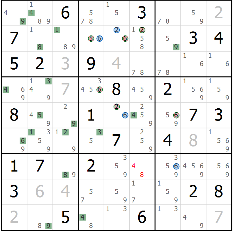 Position des candidats pour la solution de la Gr 34 page 37 du magazine de sudoku Sudoku Suprême n° 041