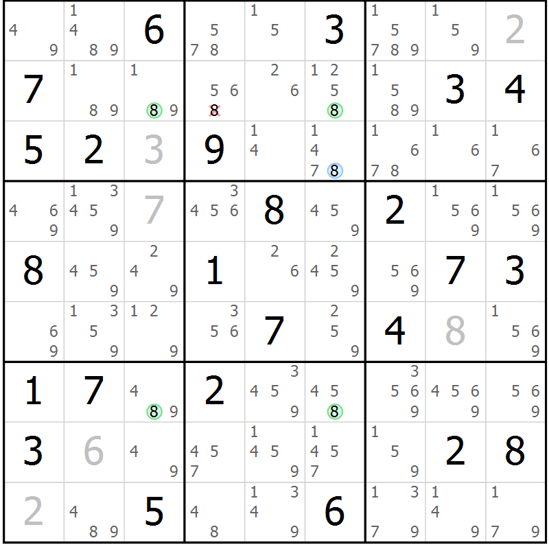 Position des candidats pour la solution de la Gr 34 page 37 du magazine de sudoku Sudoku Suprême n° 041