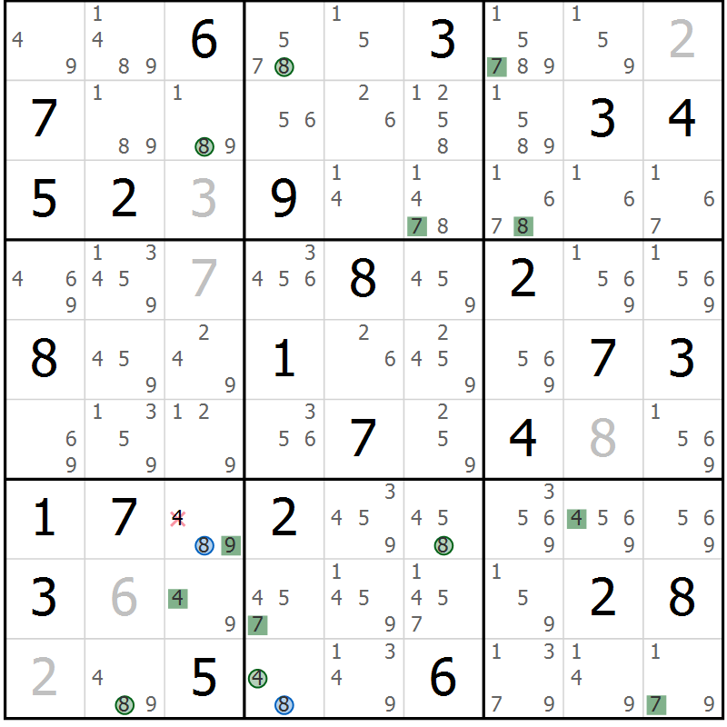 Position des candidats pour la solution de la Gr 34 page 37 du magazine de sudoku Sudoku Suprême n° 041