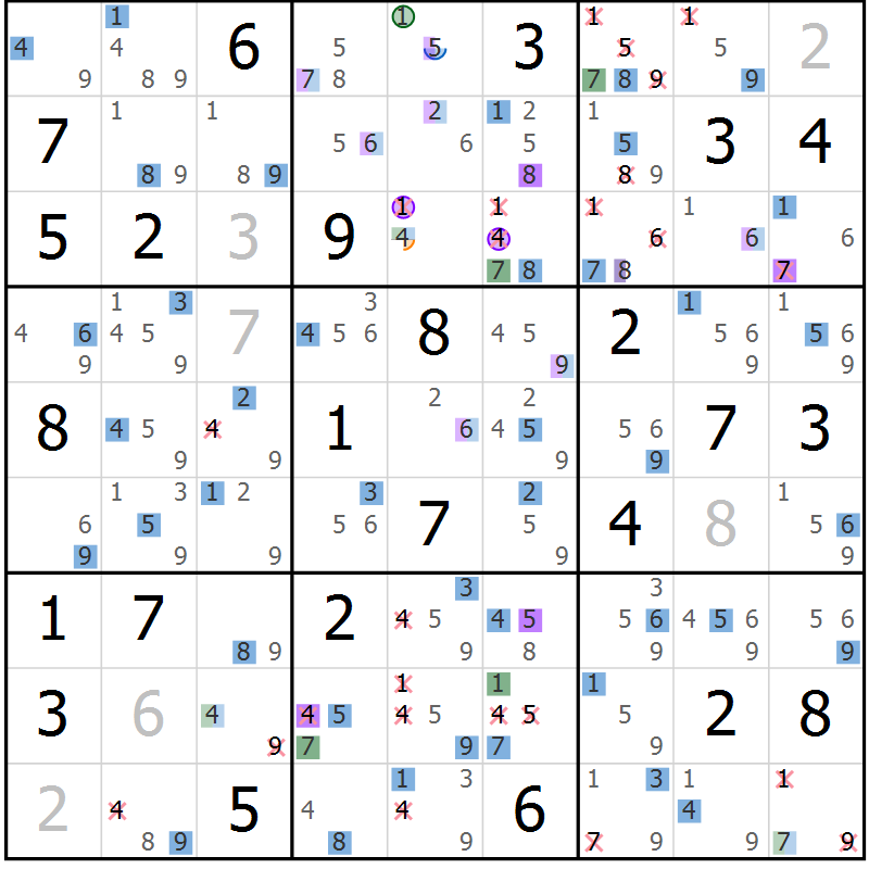 Position des candidats pour la solution de la Gr 34 page 37 du magazine de sudoku Sudoku Suprême n° 041