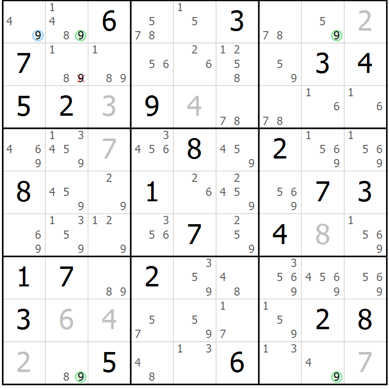 Position des candidats pour la solution de la Gr 34 page 37 du magazine de sudoku Sudoku Suprême n° 041