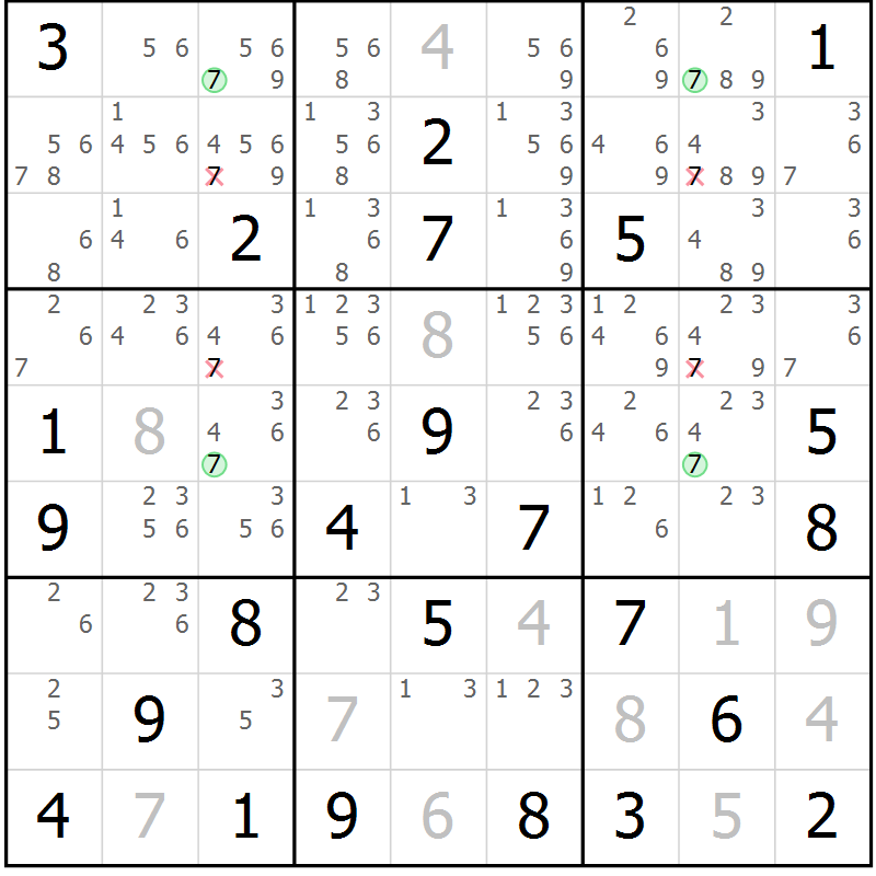 Position des candidats pour la solution de la Gr 35 page 38 du magazine de sudoku Sudoku Suprême n° 041