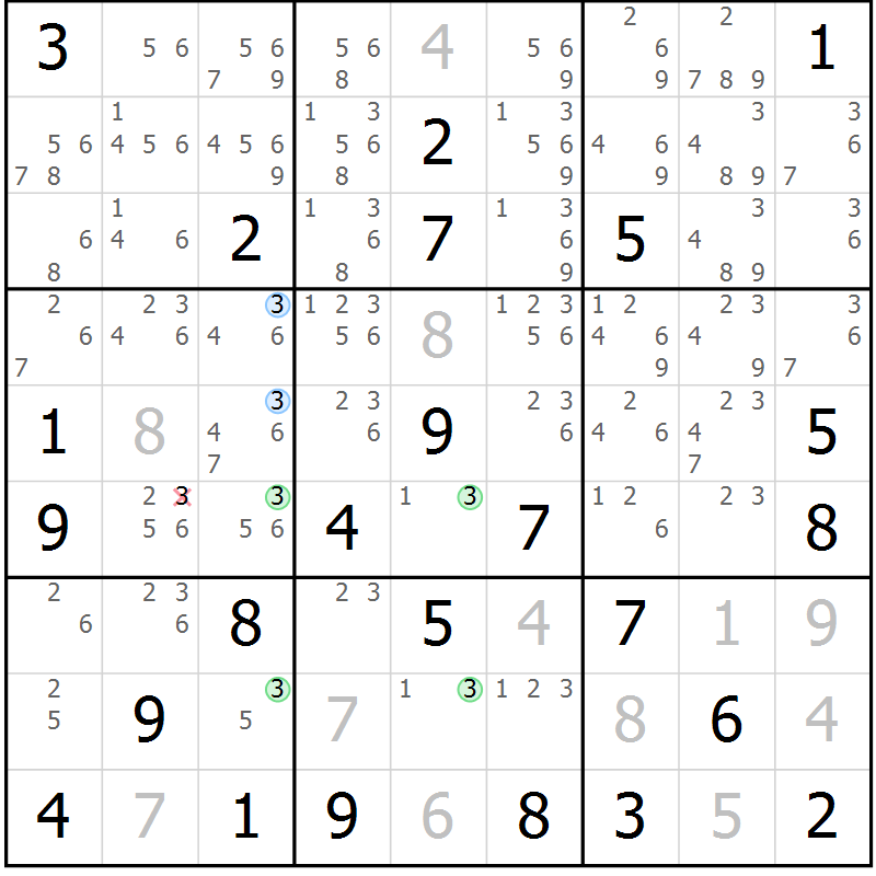 Position des candidats pour la solution de la Gr 35 page 38 du magazine de sudoku Sudoku Suprême n° 041