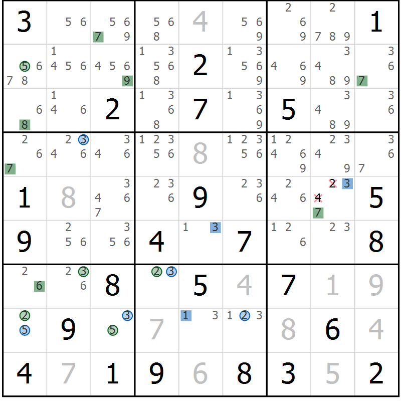 Position des candidats pour la solution de la Gr 35 page 38 du magazine de sudoku Sudoku Suprême n° 041
