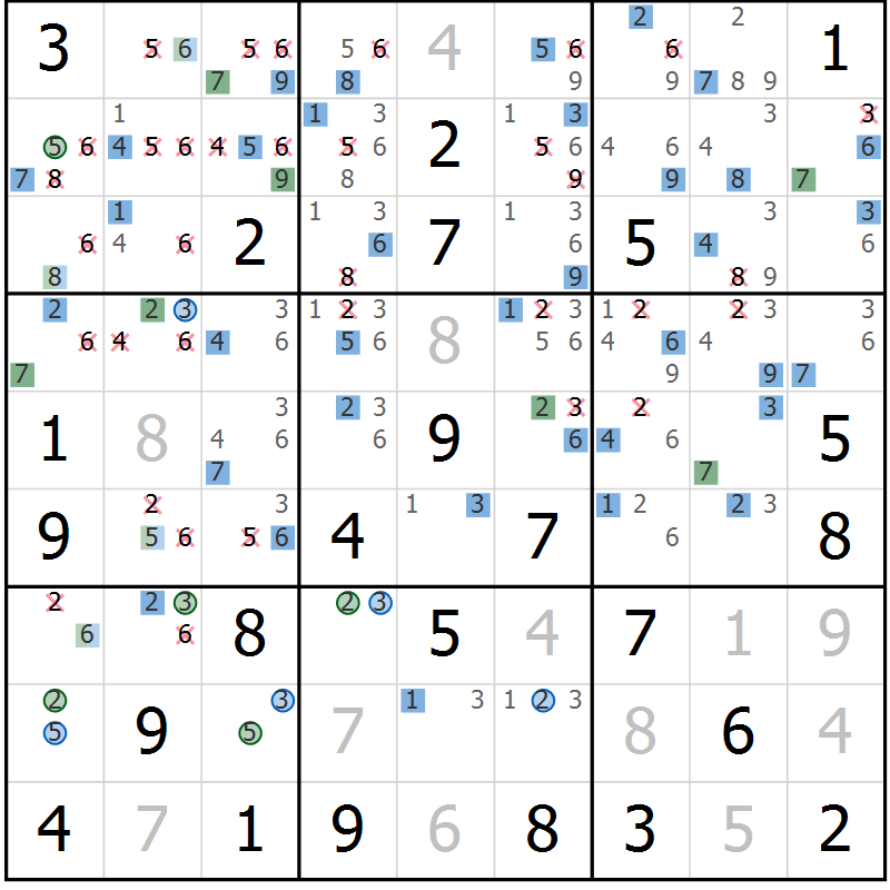 Position des candidats pour la solution de la Gr 35 page 38 du magazine de sudoku Sudoku Suprême n° 041
