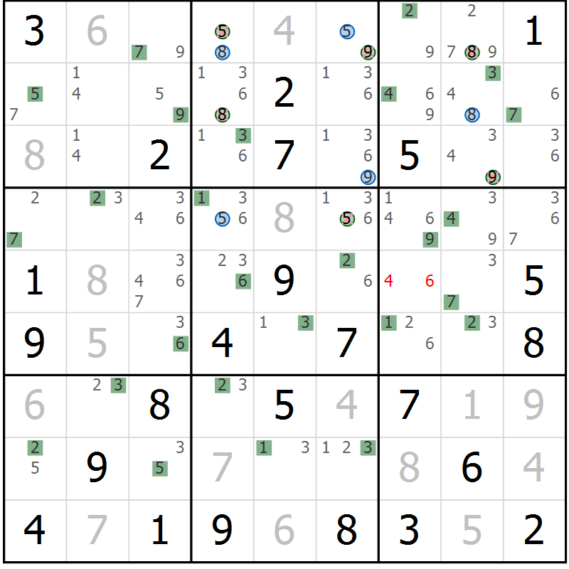 Position des candidats pour la solution de la Gr 35 page 38 du magazine de sudoku Sudoku Suprême n° 041