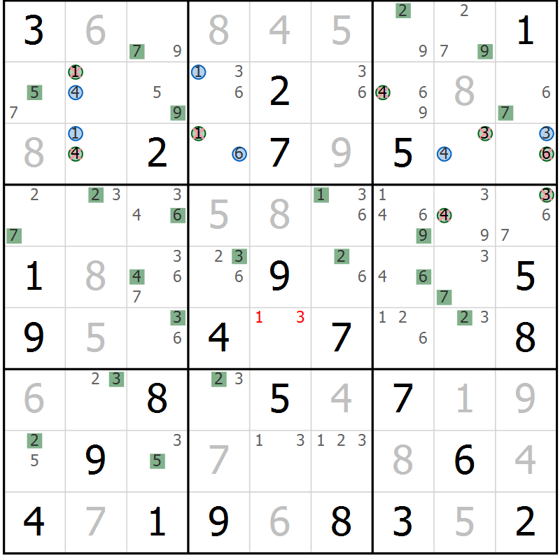 Position des candidats pour la solution de la Gr 35 page 38 du magazine de sudoku Sudoku Suprême n° 041