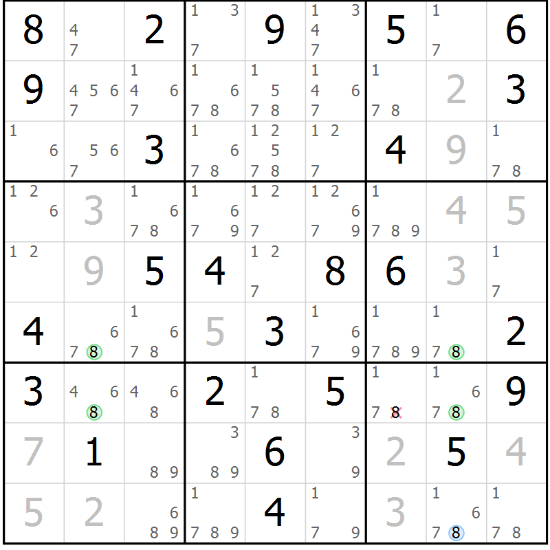 Position des candidats pour la solution de la Gr 36 page 39 du magazine de sudoku Sudoku Suprême n° 041