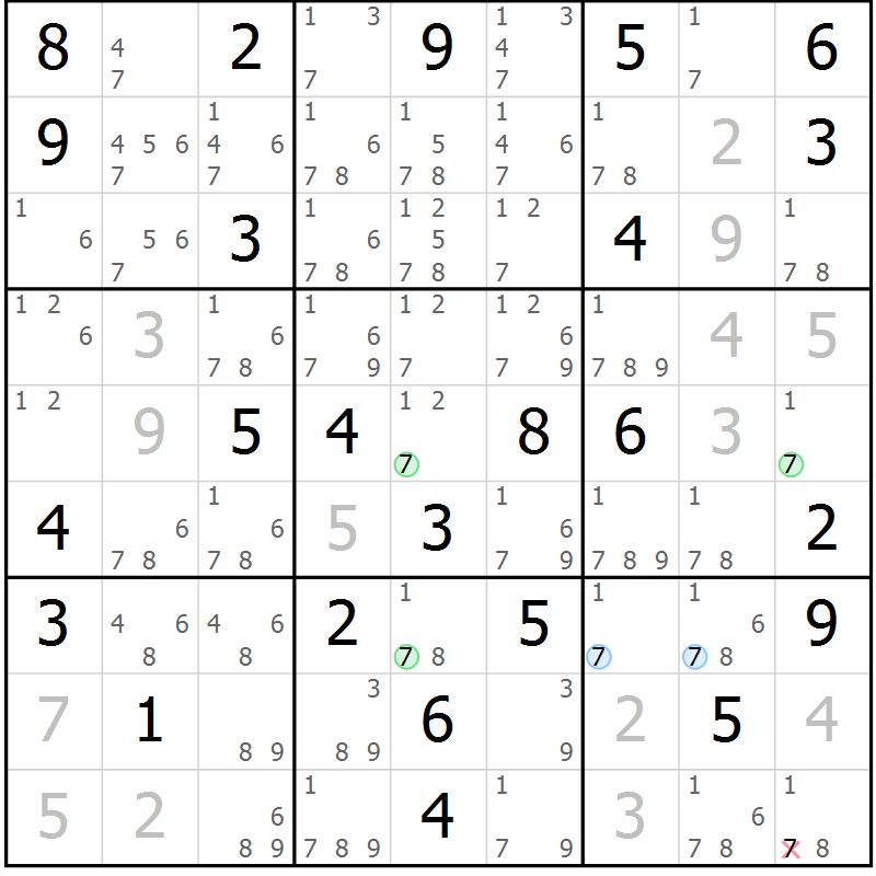 Position des candidats pour la solution de la Gr 36 page 39 du magazine de sudoku Sudoku Suprême n° 041