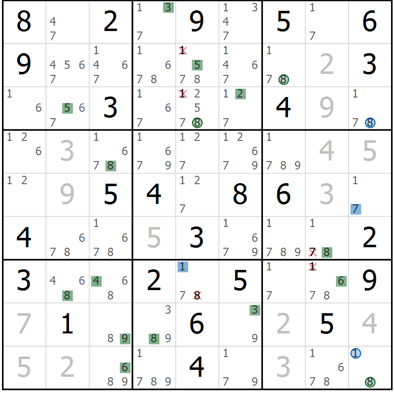 Position des candidats pour la solution de la Gr 36 page 39 du magazine de sudoku Sudoku Suprême n° 041