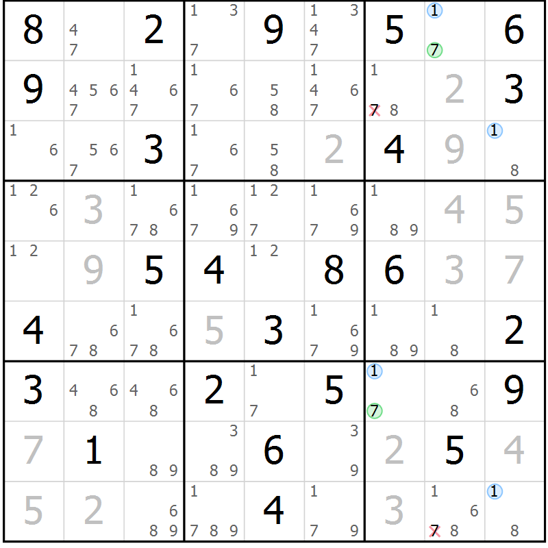 Position des candidats pour la solution de la Gr 36 page 39 du magazine de sudoku Sudoku Suprême n° 041