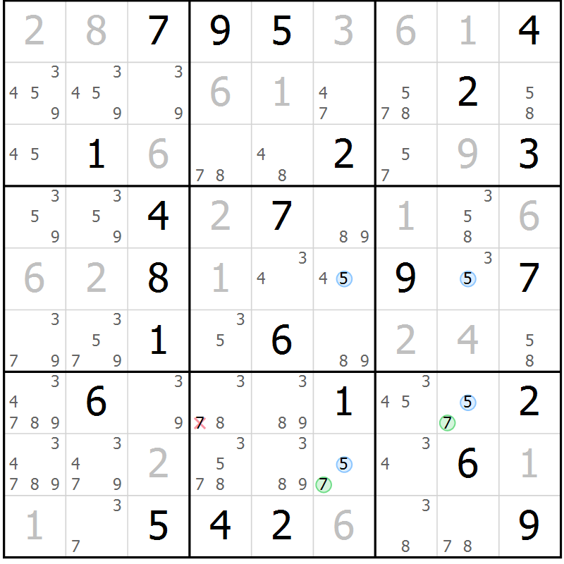 Position des candidats pour la solution de la Gr 37 page 40 du magazine de sudoku Sudoku Suprême n° 041