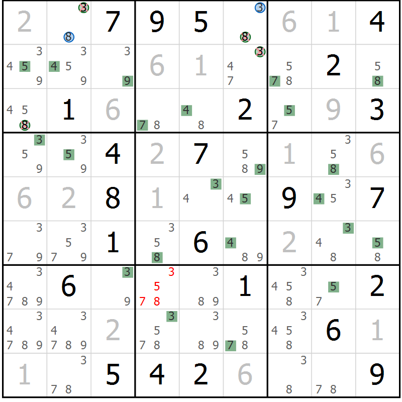 Position des candidats pour la solution de la Gr 37 page 40 du magazine de sudoku Sudoku Suprême n° 041