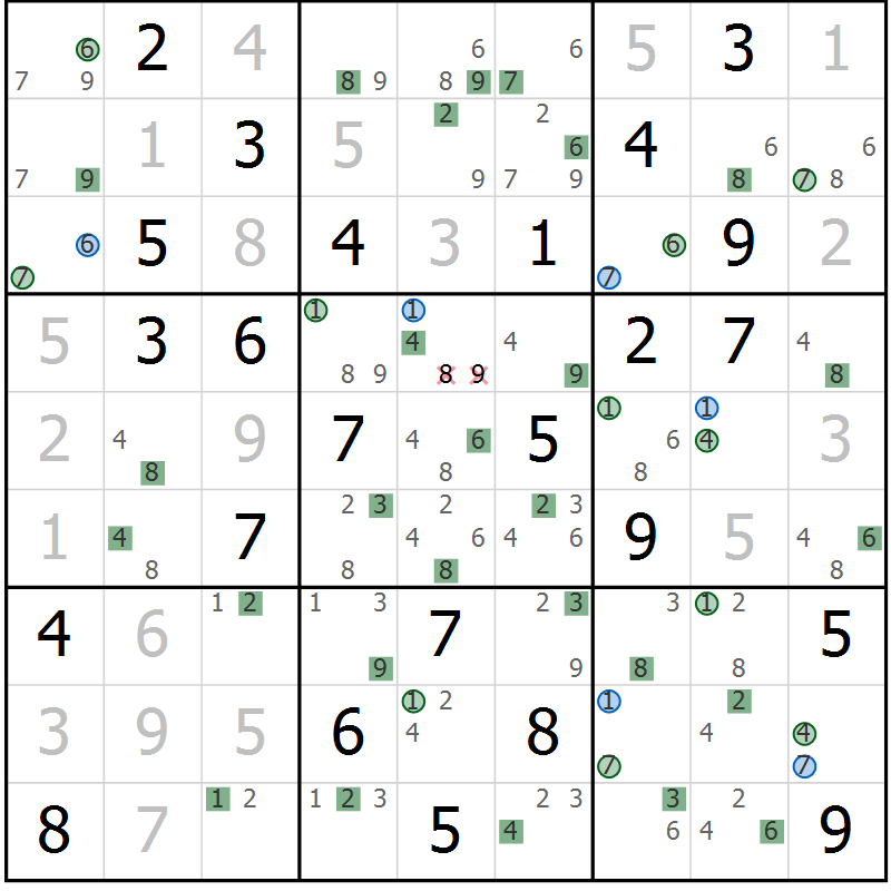 Position des candidats pour la solution de la Gr 38 page 41 du magazine de sudoku Sudoku Suprême n° 041