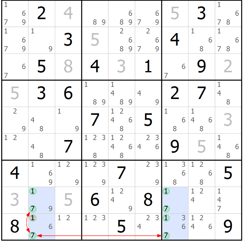 Position des candidats pour la solution de la Gr 38 page 41 du magazine de sudoku Sudoku Suprême n° 041