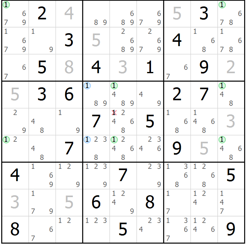 Position des candidats pour la solution de la Gr 38 page 41 du magazine de sudoku Sudoku Suprême n° 041