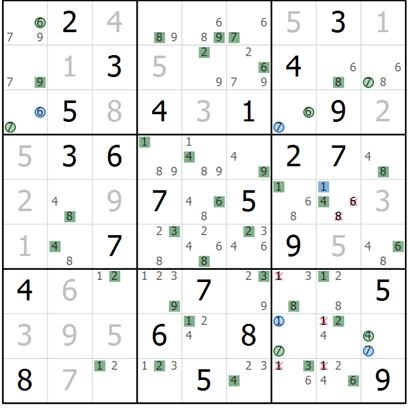 Position des candidats pour la solution de la Gr 38 page 41 du magazine de sudoku Sudoku Suprême n° 041
