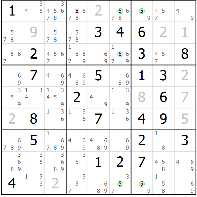 Position des candidats pour la solution de la Gr 39 page 42 du magazine de sudoku Sudoku Suprême n° 041