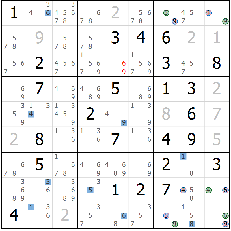 Position des candidats pour la solution de la Gr 39 page 42 du magazine de sudoku Sudoku Suprême n° 041