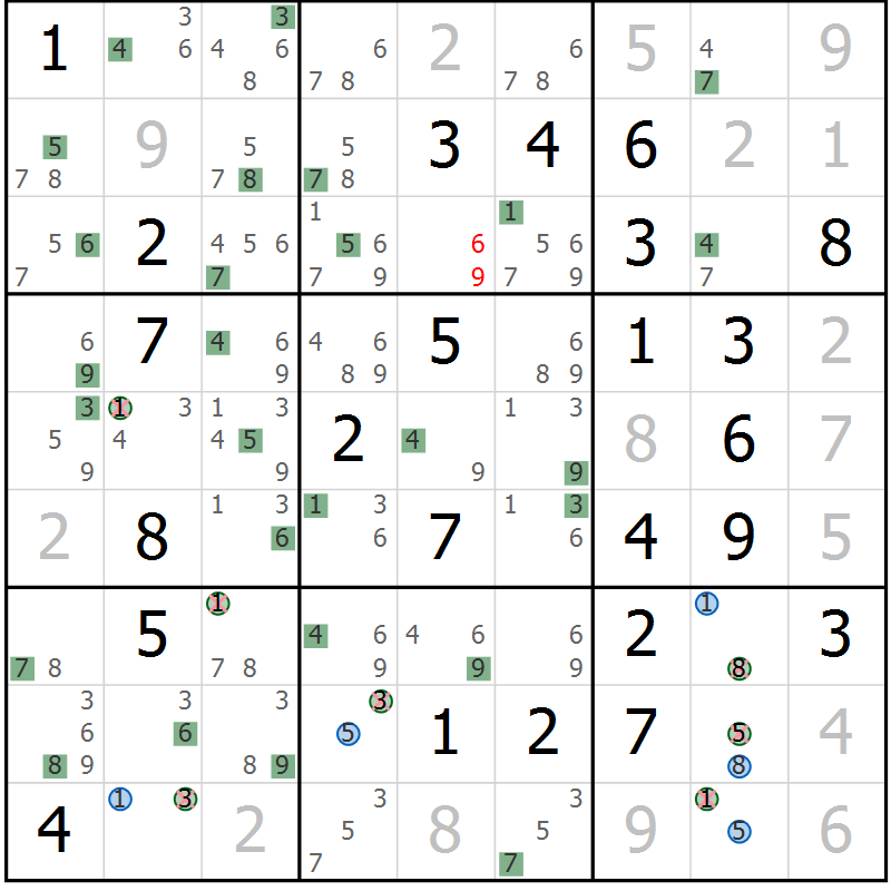 Position des candidats pour la solution de la Gr 39 page 42 du magazine de sudoku Sudoku Suprême n° 041