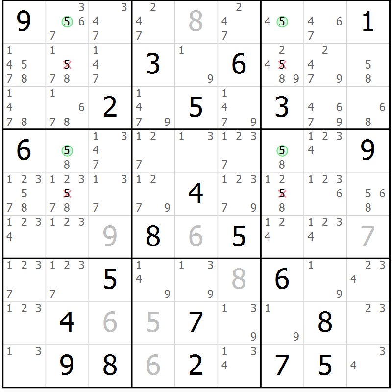 Position des candidats pour la solution de la Gr 4 page 7 du magazine de sudoku Sudoku Suprême n° 041
