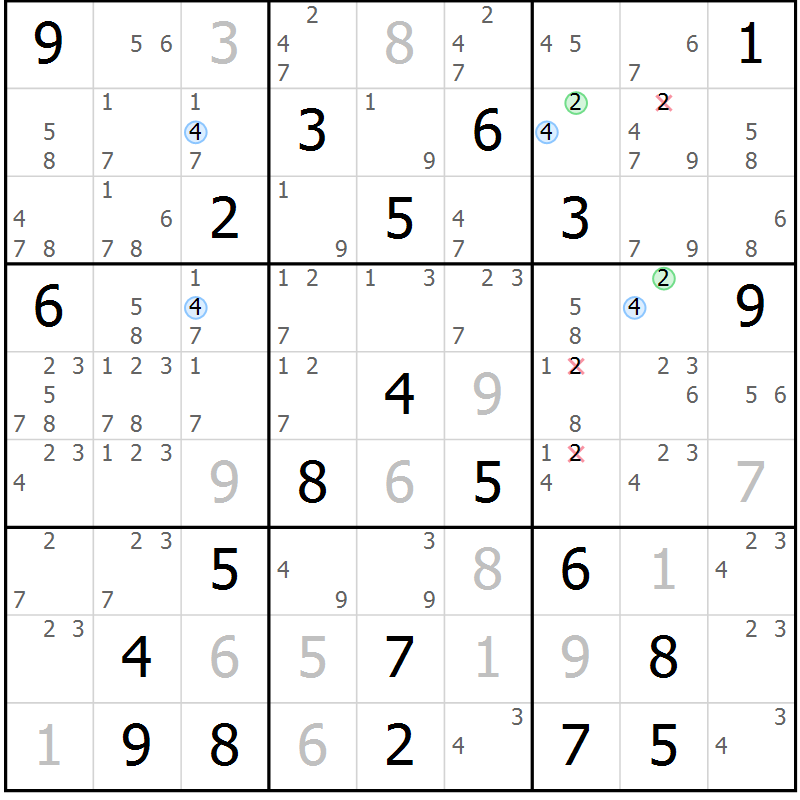 Position des candidats pour la solution de la Gr 4 page 7 du magazine de sudoku Sudoku Suprême n° 041