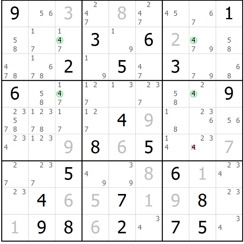 Position des candidats pour la solution de la Gr 4 page 7 du magazine de sudoku Sudoku Suprême n° 041