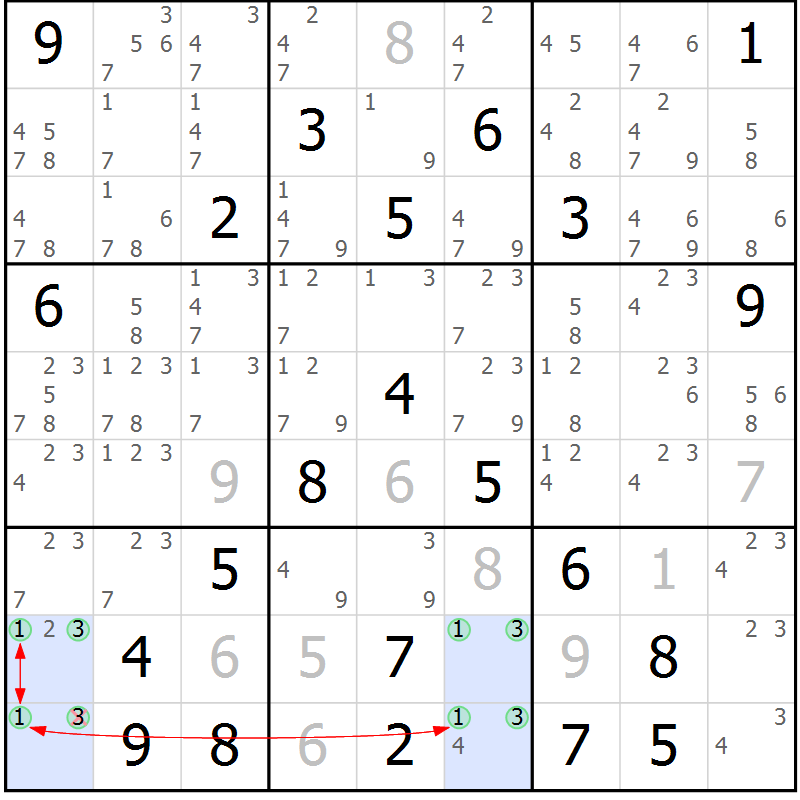 Position des candidats pour la solution de la Gr 4 page 7 du magazine de sudoku Sudoku Suprême n° 041