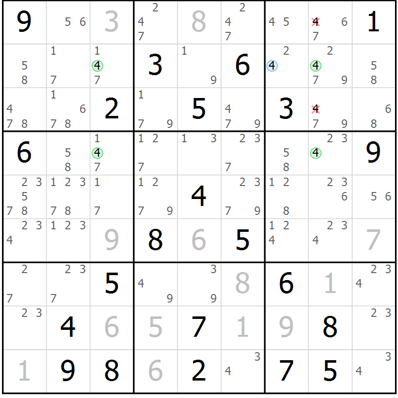 Position des candidats pour la solution de la Gr 4 page 7 du magazine de sudoku Sudoku Suprême n° 041